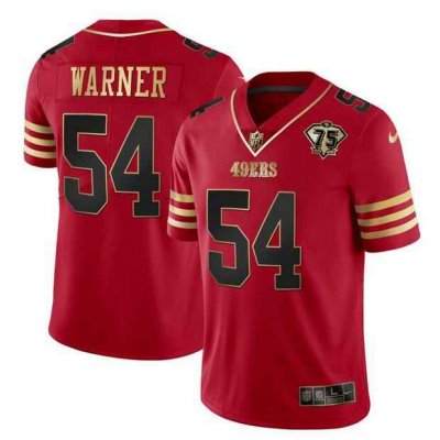 Men's San Francisco 49ers Customized Red Gold With 75th Anniversary Patch Stitched Football Jersey