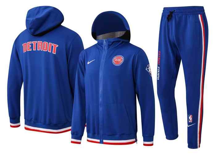 Men's Detroit Pistons 75th Anniversary Royal Performance Showtime Full-Zip Hoodie Jacket And Pants   Suit