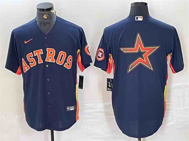 Men's Houston Astros Navy Team Big Logo With Patch Cool Base Stitched Baseball Jersey