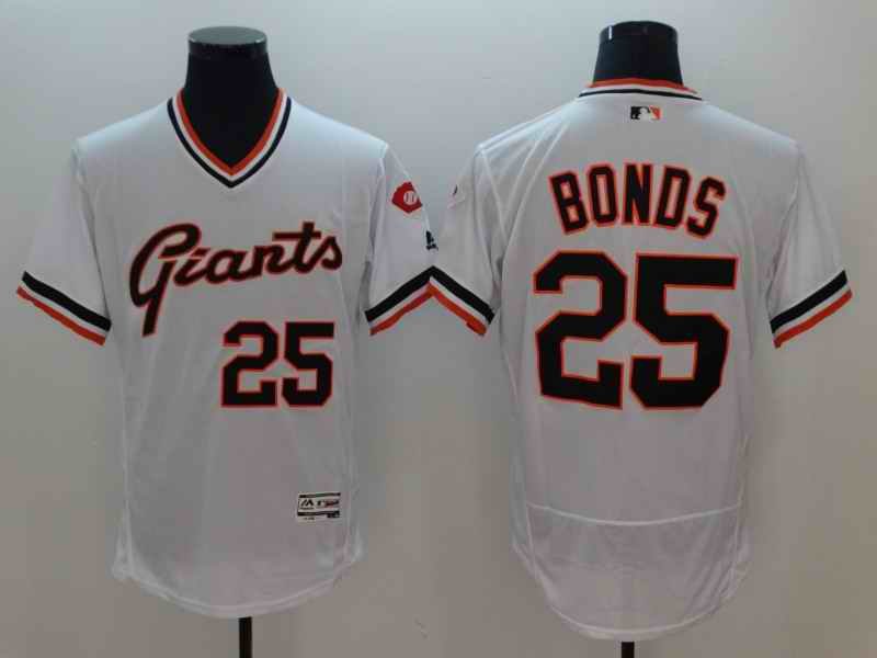 Men's MLB San Francisco Giants #25 Barry Bonds White White Throwback Stitched  Jersey