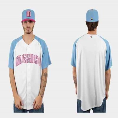 Men's Mexico Baseball Blank 2023 White Blue World Baseball Classic Stitched Jersey