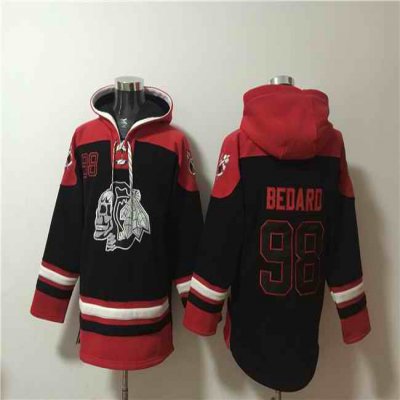 Men's Chicago Blackhawks #98 Connor Bedard Black Lace-Up Pullover Hoodie