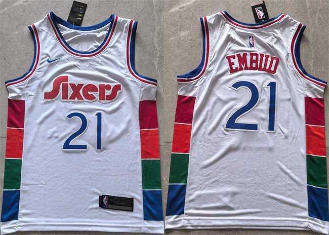 Men's Philadelphia 76ers #21 Joel Embiid White 2024/25 City Edition Stitched Jersey