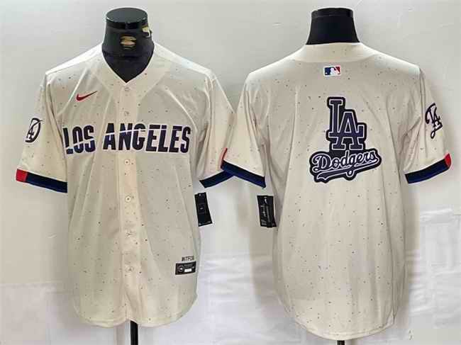 Men's Los Angeles Dodgers Team Big Logo Cream Stitched Baseball Jersey