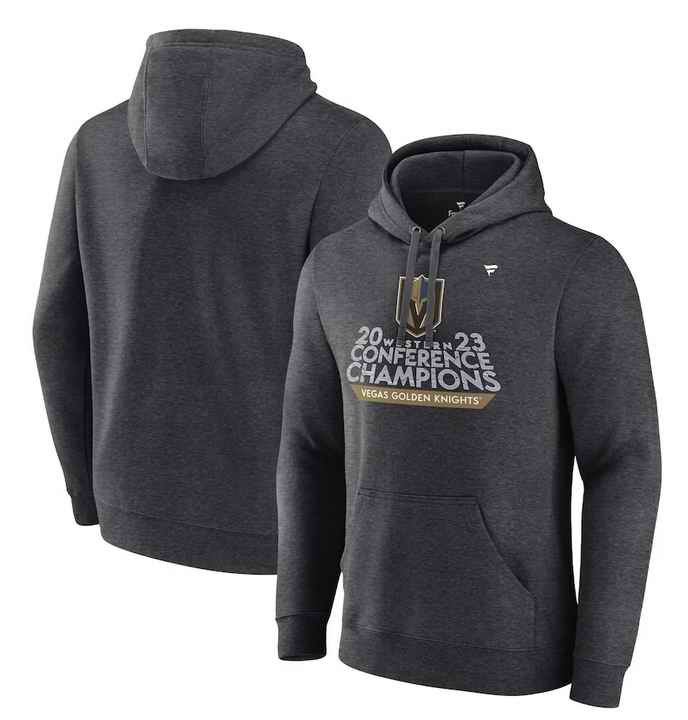 Men's Vegas Golden Knights Heather Charcoal 2023 Western Conference Champions Locker Room Pullover Hoodie