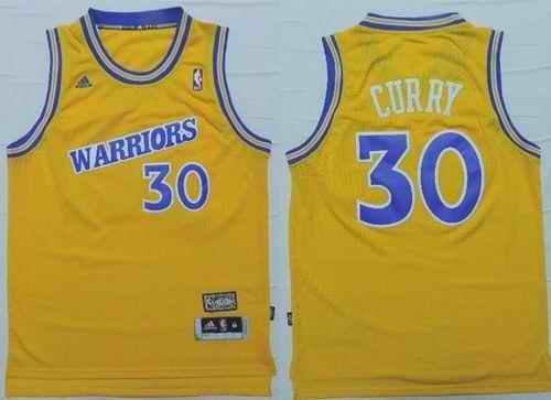 Warriors #30 Stephen Curry Gold Throwback Stitched NBA Jersey