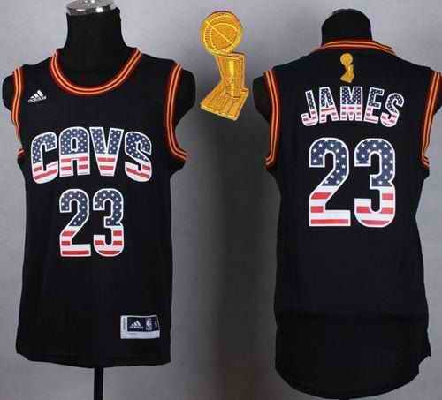 Cavaliers #23 LeBron James Black USA Flag Fashion The Champions Patch Stitched NBA Jersey