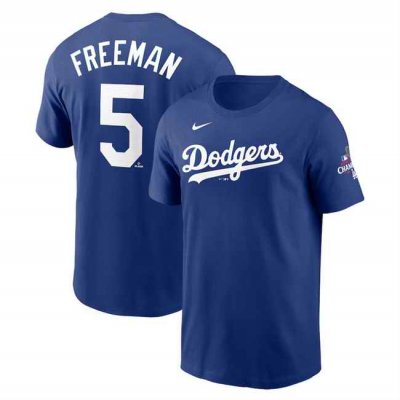 Men's Los Angeles Dodgers #5 Freddie Freeman Royal 2024 World Series Champions Name & Number T-Shirt