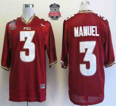 Seminoles #3 E.J Manuel Red 2014 BCS Bowl Patch Stitched NCAA Jersey