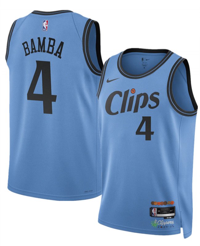 Men's Los Angeles Clippers #4 Mo Bamba Light Blue 2024/25 City Edition Stitched Jersey