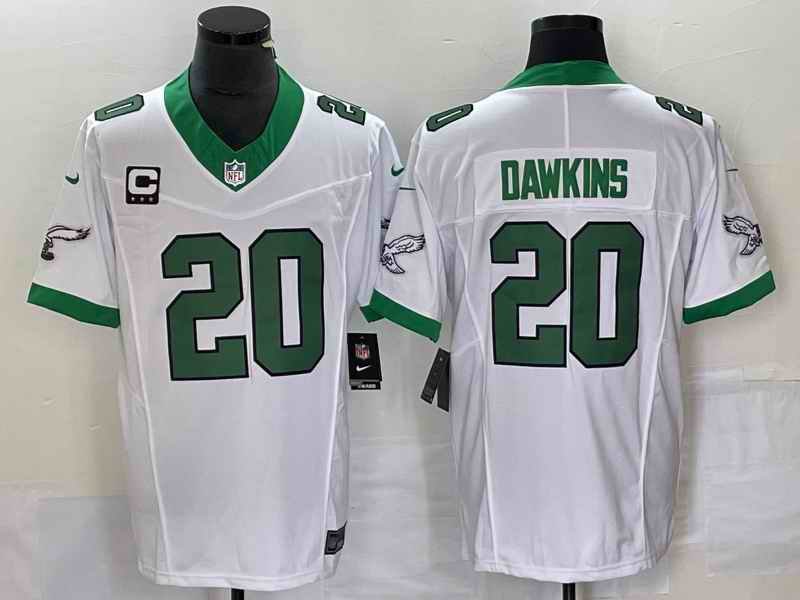 Men's Philadelphia Eagles #20 Brian Dawkins White 2023 F.U.S.E. With C Patch Vapor Untouchable Stitched Football Jersey