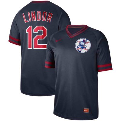 Men's Cleveland Indians #12 Francisco Lindor Navy Cooperstown Collection Legend  Stitched MLB Jersey