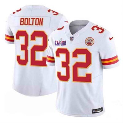 Youth Kansas City Chiefs #32 Nick Bolton White Super Bowl LVIII Patch 2023 F.U.S.E. Vapor Untouchable Limited Stitched Jersey