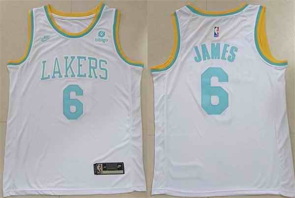 Men's Los Angeles Lakers #6 LeBron James White Stitched Basketball Jersey