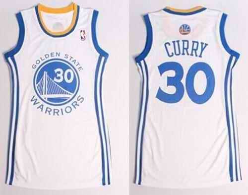 Warriors #30 Stephen Curry White Women's Dress Stitched NBA Jersey