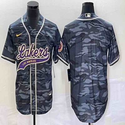 Men's Los Angeles Lakers Blank Grey Cool Base With Patch Stitched Baseball Jersey