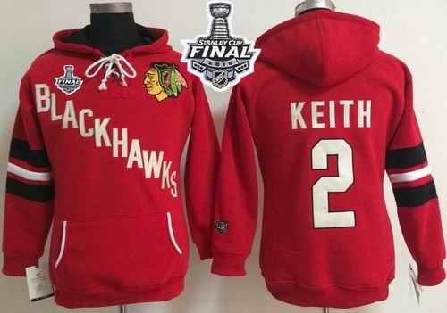 Chicago Blackhawks #2 Duncan Keith Red Women's Old Time Heidi 2015 Stanley Cup NHL Hoodie