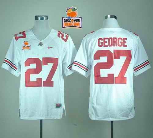 Buckeyes #27 Eddie George White 2014 Discover Orange Bowl Patch Stitched NCAA Jersey