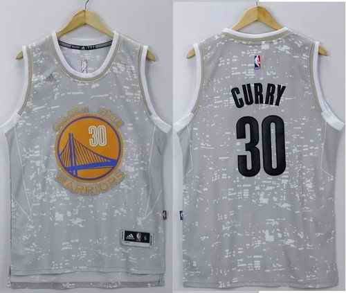 Warriors #30 Stephen Curry Grey City Light Stitched NBA Jersey