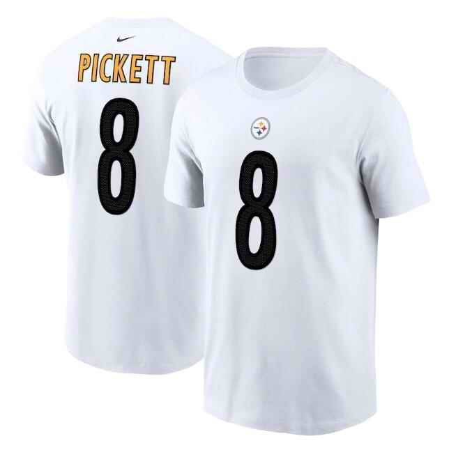 Men's Pittsburgh Steelers #8 Kenny Pickett 2022 White NFL Draft First Round Pick Player Name & Number T-Shirt