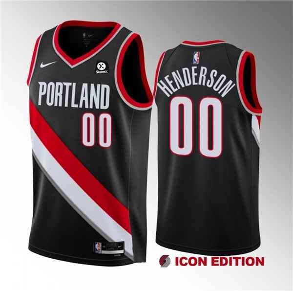 Men's Portland Trail Blazers #00 Scoot Henderson Black 2023 Draft Icon Edition Stitched Basketball Jersey