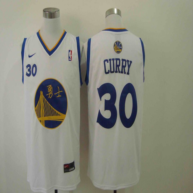 Men's Nike Golden State Warriors #30 Stephen Curry Chinese White Authentic Stitched NBA Jersey