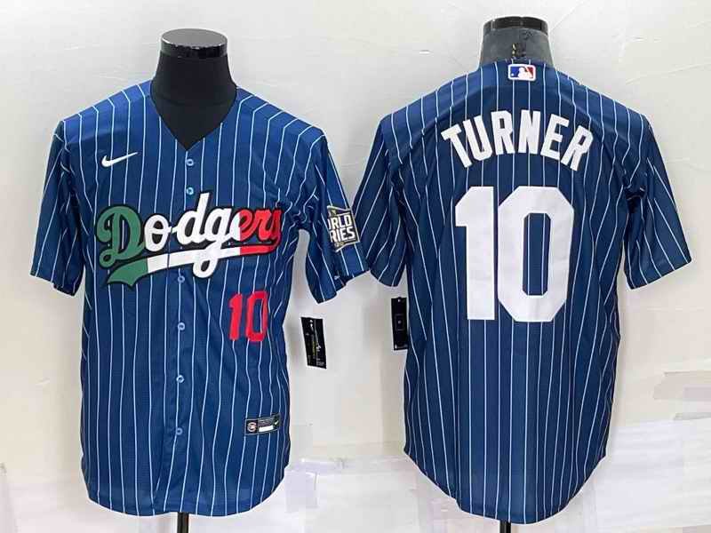 Men's Los Angeles Dodgers #10 Justin Turner Navy Mexico Cool Base Stitched Baseball Jersey