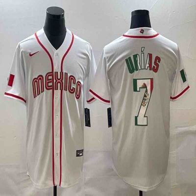 Men's Mexico Baseball #7 Julio Ur'as 2023 White World Baseball Classic Stitched Jersey