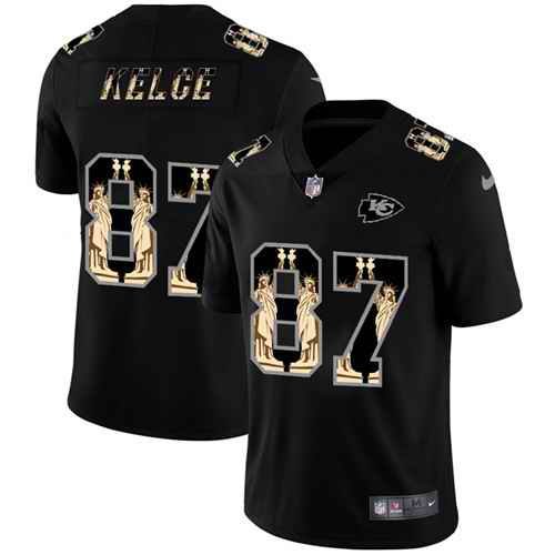 Men's Kansas City Chiefs #87 Travis Kelce 2019 Black Statue of Liberty Limited Stitched NFL Jersey