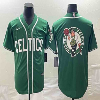 Men's Boston Celtics Green Team Big Logo With Patch Stitched Baseball Jersey