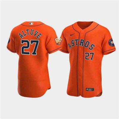 Men's Houston Astros #27 Jose Altuve Orange 60th Anniversary Flex Base Stitched Baseball Jersey