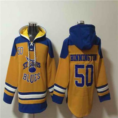 Men's St. Louis Blues #50 Jordan Binnington Yellow Ageless Must-Have Lace-Up Pullover Hoodie