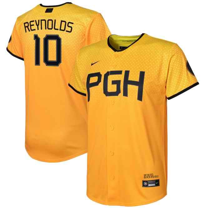 Youth Pittsburgh Pirates #10 Bryan Reynolds Gold 2023 City Connect Stitched Jersey