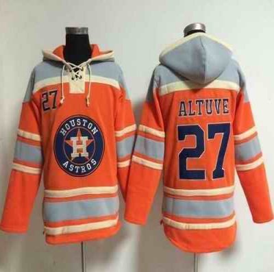 Astros #27 Jose Altuve Orange Sawyer Hooded Sweatshirt MLB Hoodie