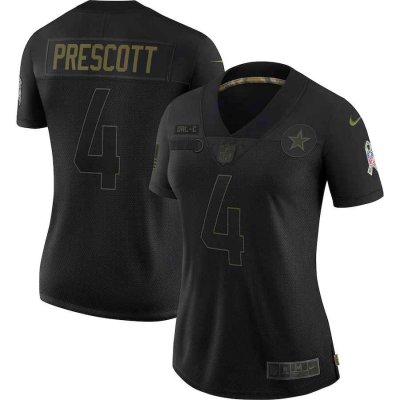 Women's Dallas Cowboys  #4 Dak Prescott Black Salute To Service Limited Stitched Jersey'Run Small'