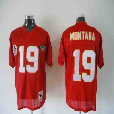 Mitchell & Ness Chiefs #19 Joe Montana Red 75th Anniversary Throwback Stitched NFL Jersey