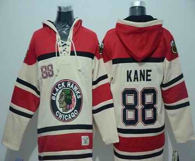 Blackhawks #88 Patrick Kane Cream Sawyer Hooded Sweatshirt Stitched NHL Jersey