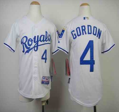 Royals #4 Alex Gordon White Cool Base Stitched Youth MLB Jersey