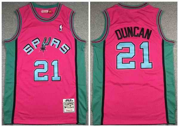 Men's San Antonio Spurs #21 Tim Duncan 1998-99 Pink Throwback Stitched Jersey