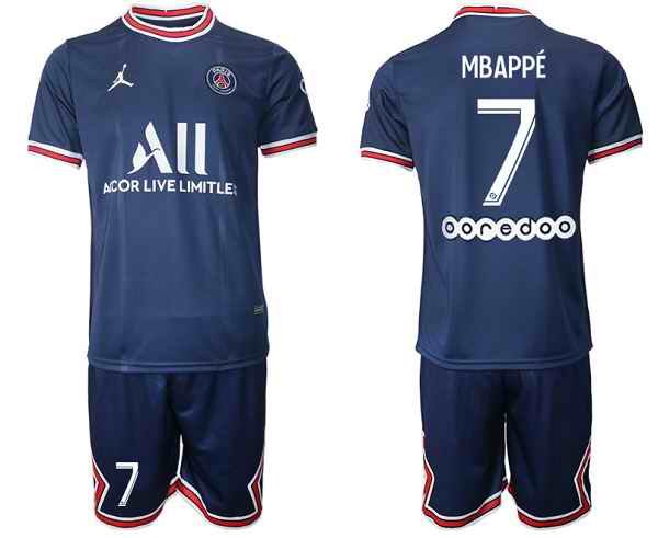 Youth Paris Saint-Germain #7 Mbapp' 2021/22 Blue Soccer Jersey