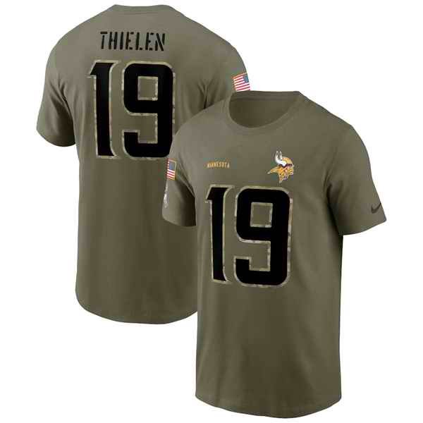 Men's Minnesota Vikings #19 Adam Thielen 2022 Olive Salute to Service T-Shirt