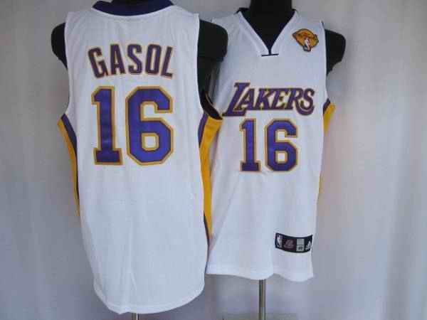 Lakers #16 Pau Gasol Stitched White Final Patch NBA Jersey