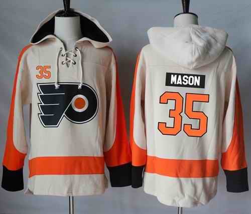 Flyers #35 Steve Mason Cream Sawyer Hooded Sweatshirt Stitched NHL Jersey