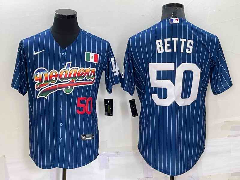 Men's Los Angeles Dodgers #50 Mookie Betts Navy Mexico Rainbow Cool Base Stitched Baseball Jersey