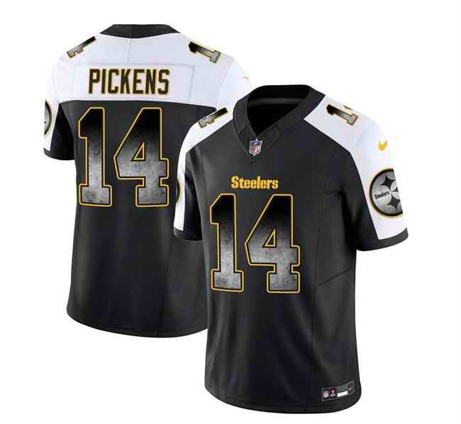 Men's Pittsburgh Steelers #14 George Pickens Black/White 2023 F.U.S.E. Smoke Vapor Untouchable Limited Stitched Jersey