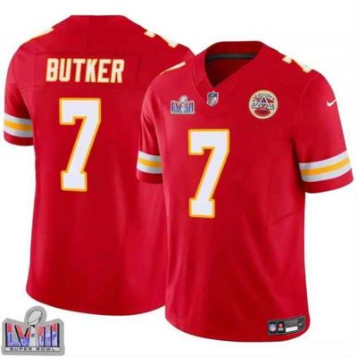 Men's Kansas City Chiefs #7 Harrison Butker Red F.U.S.E. Super Bowl LVIII Patch Vapor Untouchable Limited Stitched Football Jersey