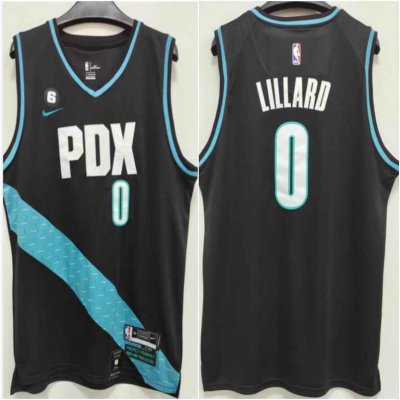 Men's Portland Trail Blazers #0 Damian Lillard 2022-23 Black With No.6 Patch City Edition Stitched Basketball Jersey