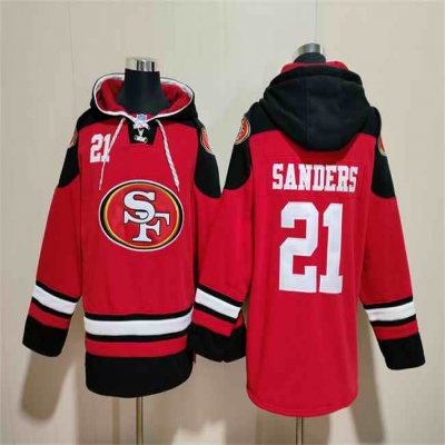 Men's San Francisco 49ers #21 Deion Sanders Red/Black Ageless Must-Have Lace-Up Pullover Hoodie