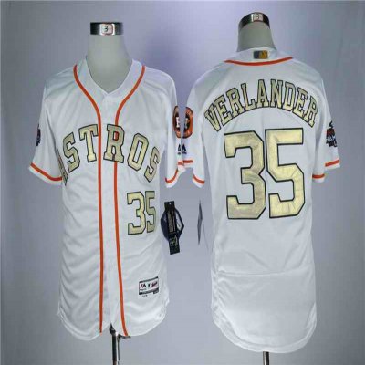 Men's Houston Astros #35 Justin Verlander Majestic White 2018 Gold Program Flex Base Player Stitched MLB Jersey