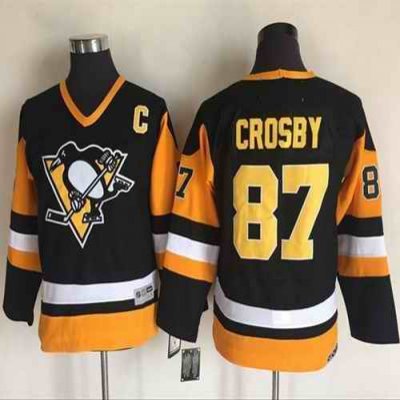 Penguins #87 Sidney Crosby Black Alternate CCM Throwback Stitched Youth NHL Jersey